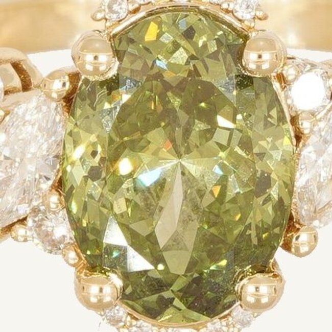 14 Karaat Diamanten Ring met Groene Middensteen 2.04 ct VS1 en F/VS Diamanten