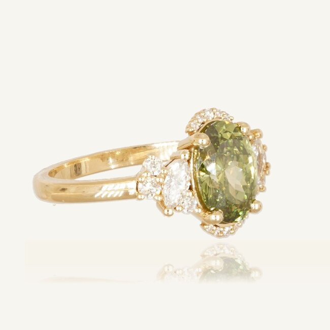 14 Karaat Diamanten Ring met Groene Middensteen 2.04 ct VS1 en F/VS Diamanten