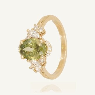 Diamanten Ring met Groene Steen en F/VS Diamanten