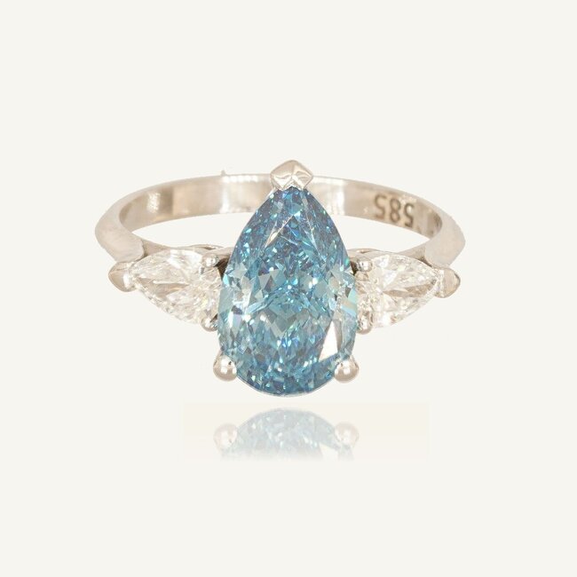 Blauwe Peervorm Labdiamant Ring 3.02 ct VS1 met Zijstenen