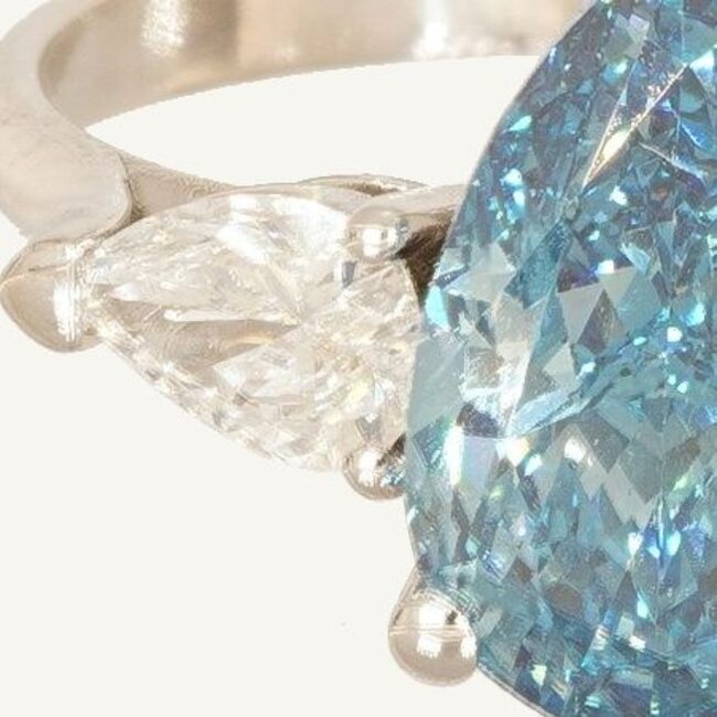 Blauwe Peervorm Labdiamant Ring 3.02 ct VS1 met Zijstenen