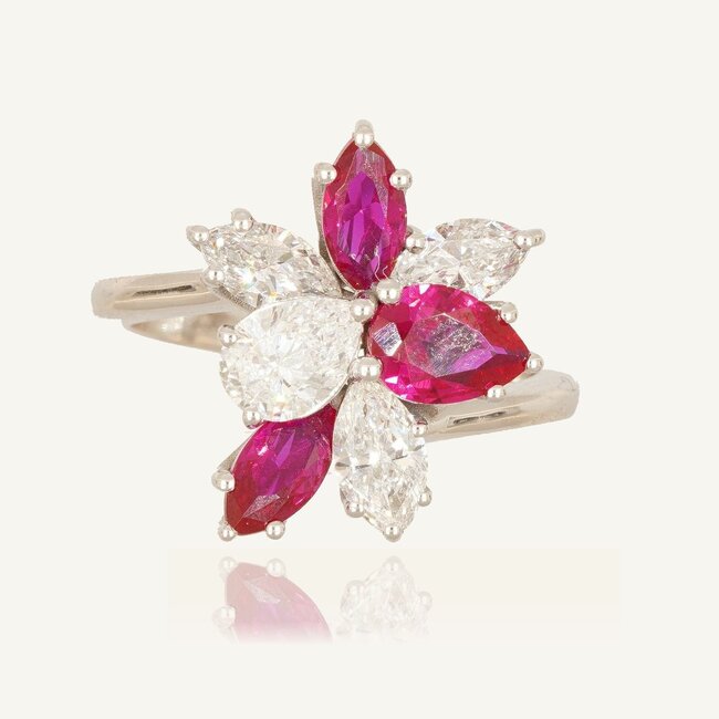Labdiamanten Ring met Ruby 1.69 ct en Labdiamanten 1.41 ct E/VS