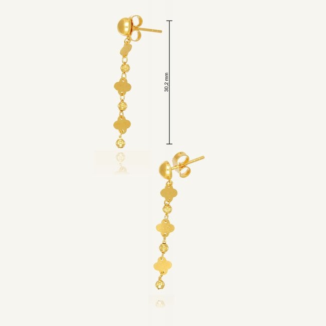 22 Karaat Gouden Hangoorbellen met Klaver Motief en Dorika Details