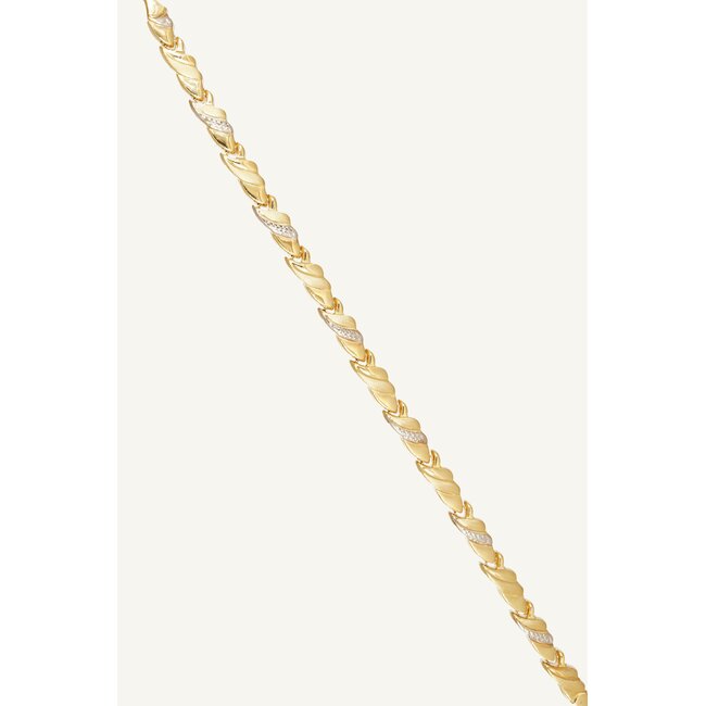 14 karaat Gouden Schakelarmband met Witkleurige Details 13 cm