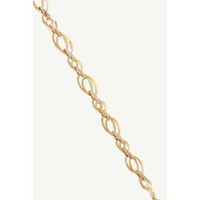 14 Karaat Driekleurige Gouden Armband met Ovale Schakels