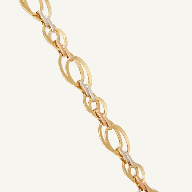 14 Karaat Driekleurige Gouden Armband met Ovale Schakels
