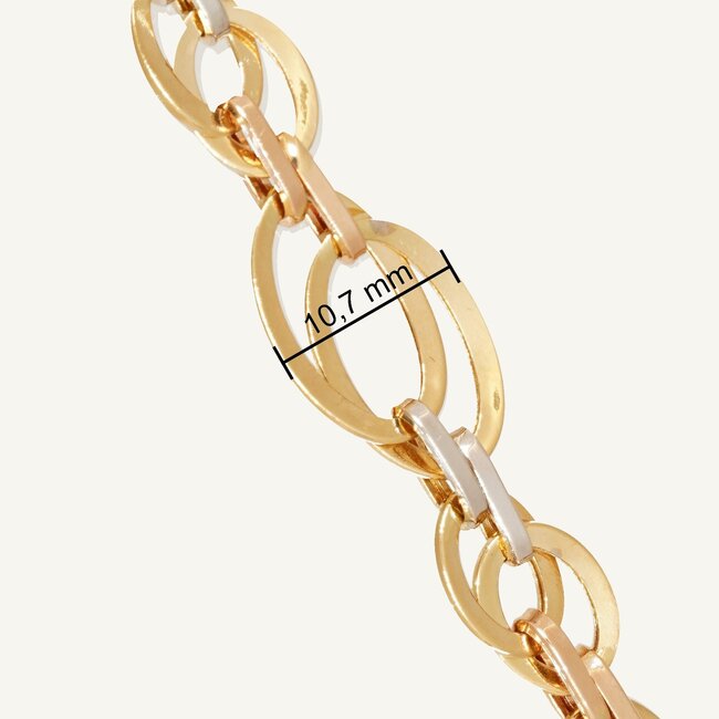 14k driekleurige armband brede ovale schakels