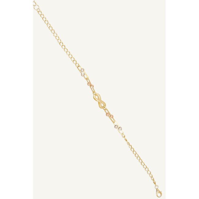 14 Karaat Gouden Infinity Armband met Driekleurige Bolletjes