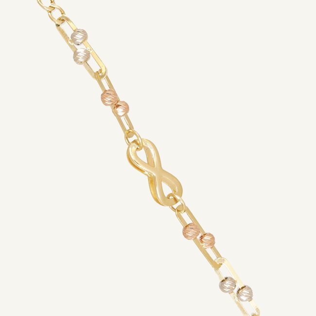 14 Karaat Gouden Infinity Armband met Driekleurige Bolletjes