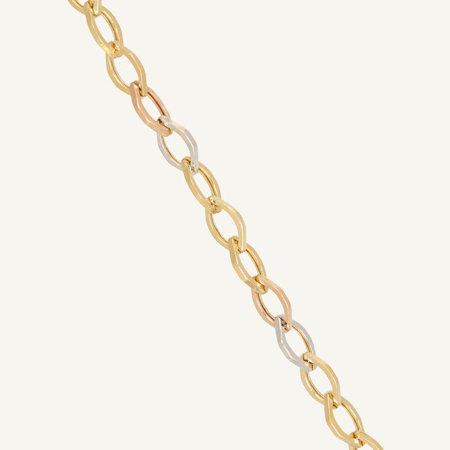 14 Karaat Driekleurige Gouden Armband met Ovale Schakels