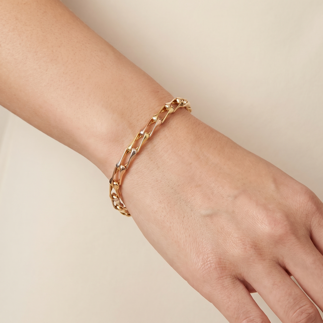 14 Karaat Driekleurige Gouden Fantasiearmband