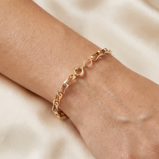 14 Karaat Driekleurige Gouden Fantasiearmband
