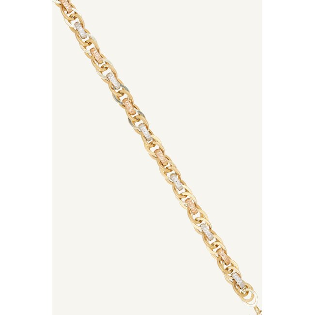 14 Karaat Driekleurige Gouden Schakelarmband