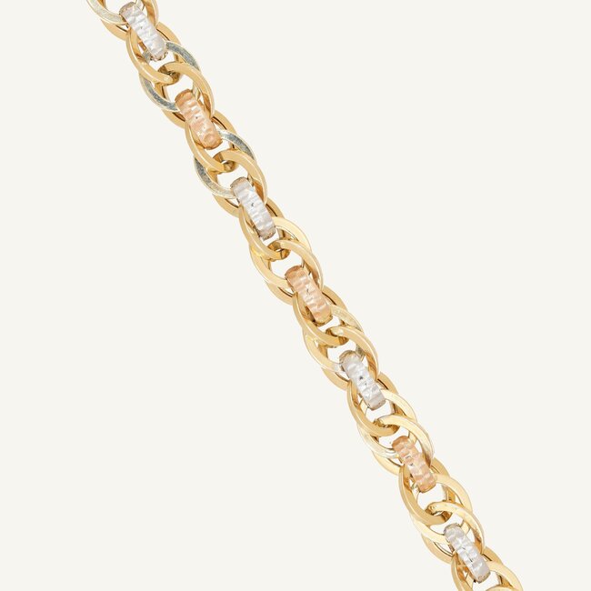 14 Karaat Driekleurige Gouden Schakelarmband