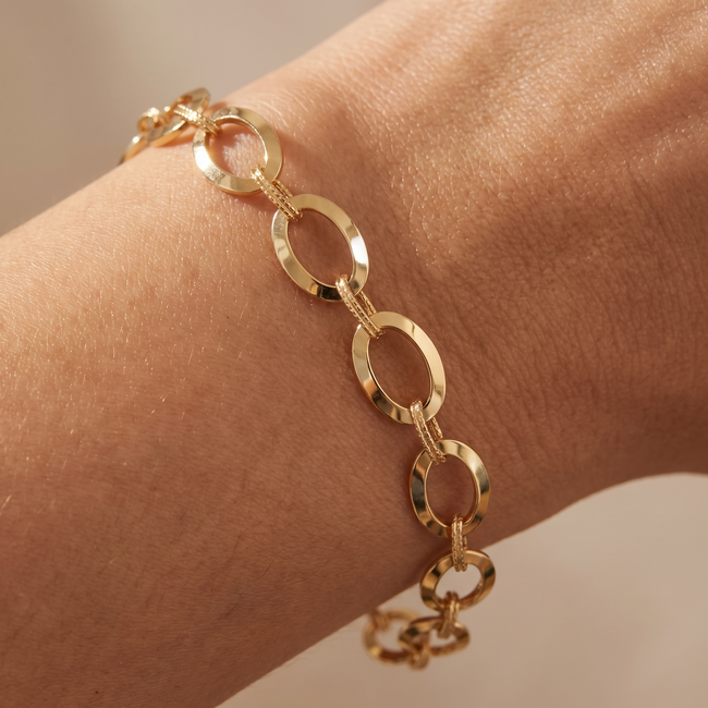 14k Gouden Armband met Ovale Schakels 19 cm