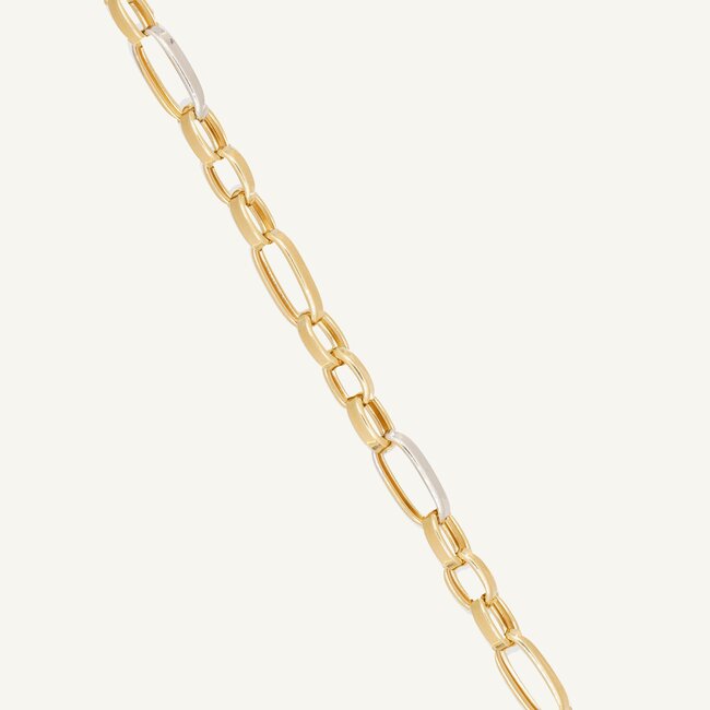14k gouden schakelarmband met witgoud detail