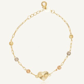 Gouden Armband met Hartje en Bolletjes