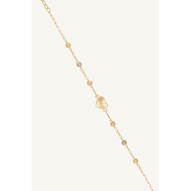14 Karaat Gouden Armband met Hartje en Bolletjes