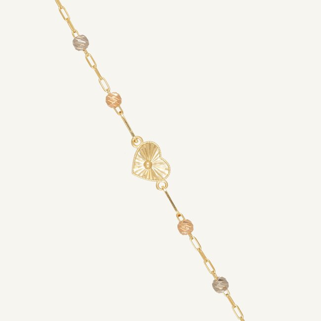 14 Karaat Gouden Armband met Hartje en Bolletjes
