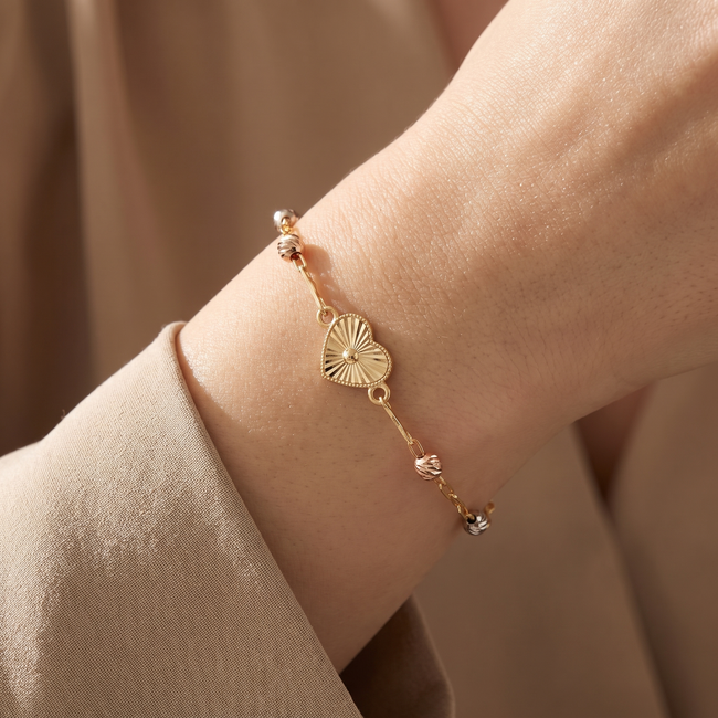 14 Karaat Gouden Armband met Hartje en Bolletjes