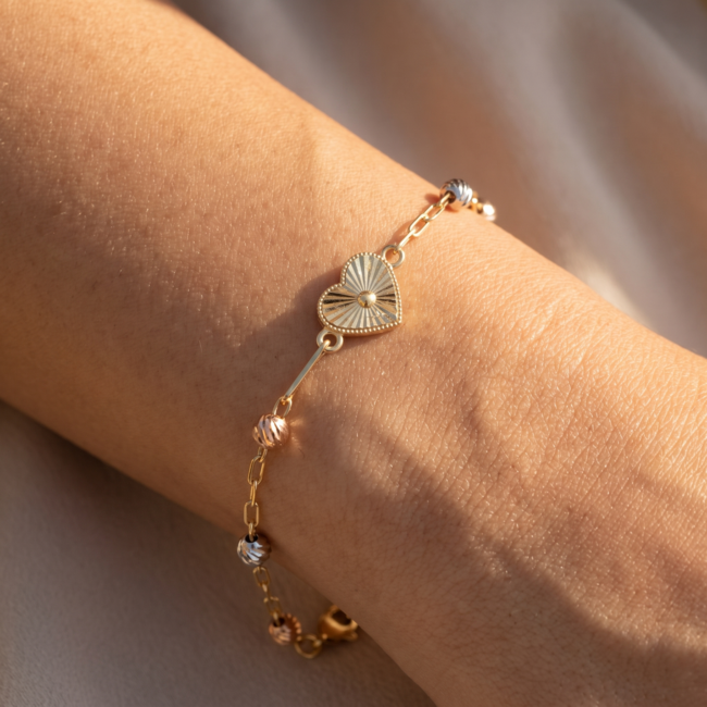 14 Karaat Gouden Armband met Hartje en Bolletjes
