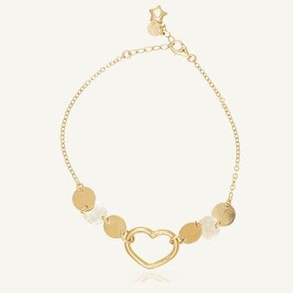 Gouden Armband met Hartje en Ronde Schijfjes