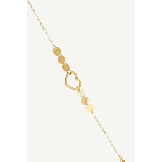 14k gouden armband met hartje en schijfjes