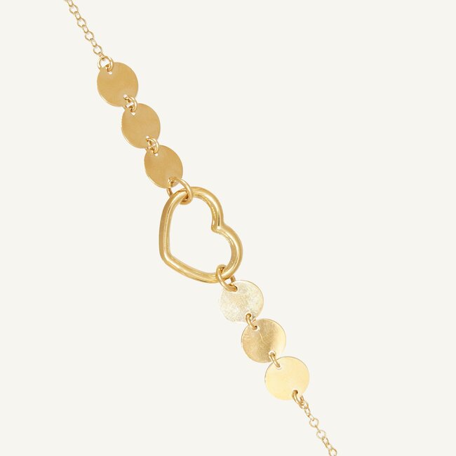 14k gouden armband met hartje en schijfjes