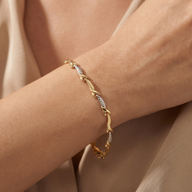 14k gouden fantasiearmband bewerkte schakels