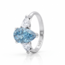 Blauwe Peervorm Labdiamant Ring 3.02 ct VS1 met Zijstenen