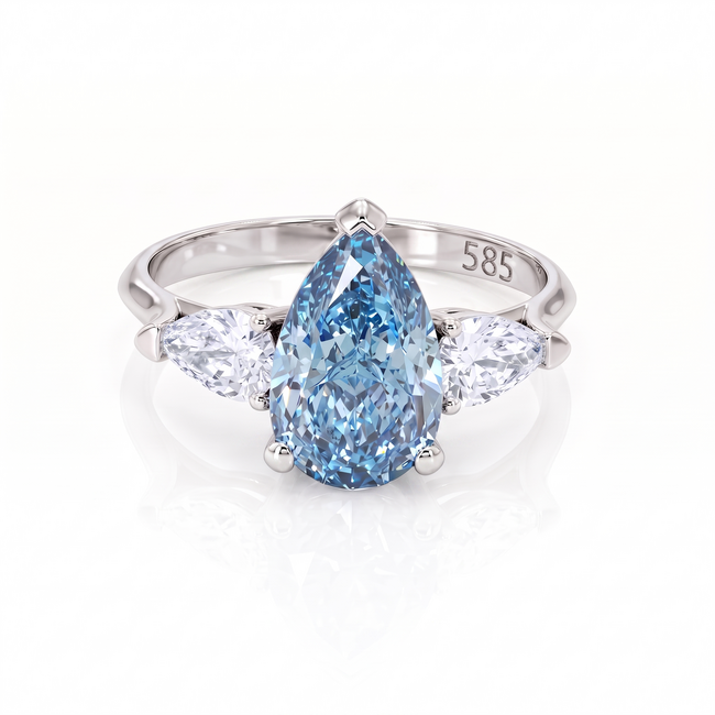 Blauwe Peervorm Labdiamant Ring 3.02 ct VS1 met Zijstenen