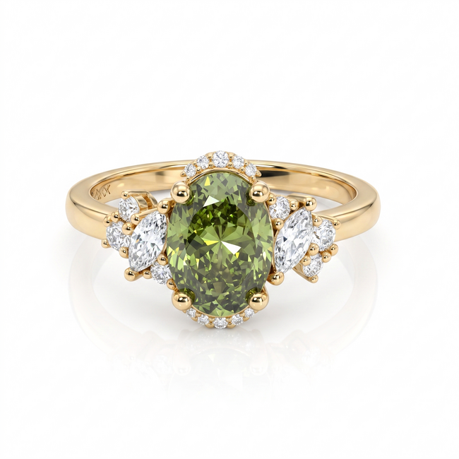 14 Karaat Diamanten Ring met Groene Middensteen 2.04 ct VS1 en F/VS Diamanten