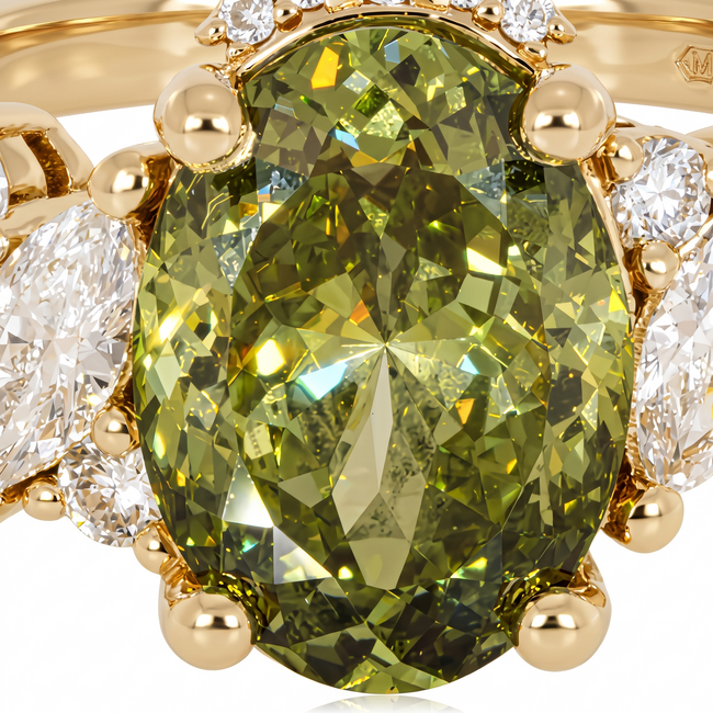 14 Karaat Diamanten Ring met Groene Middensteen 2.04 ct VS1 en F/VS Diamanten