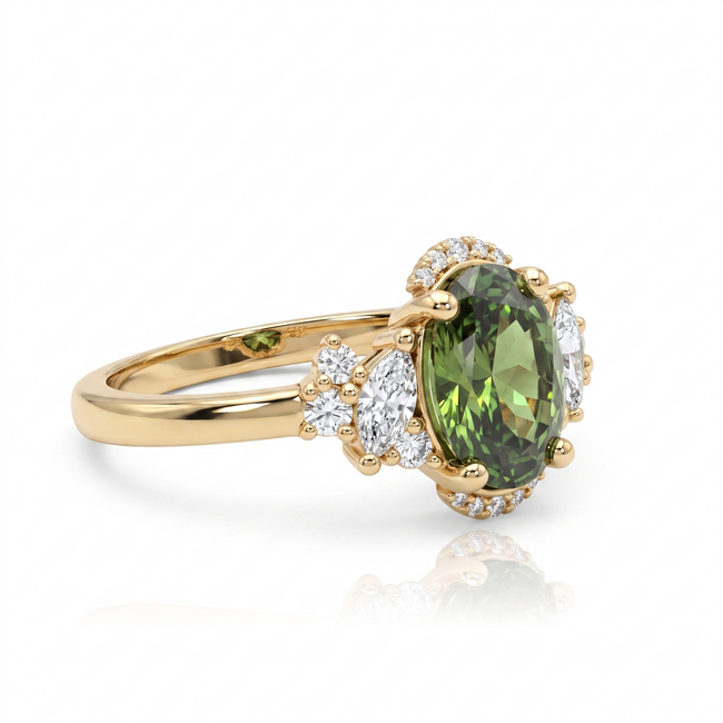 14 Karaat Diamanten Ring met Groene Middensteen 2.04 ct VS1 en F/VS Diamanten