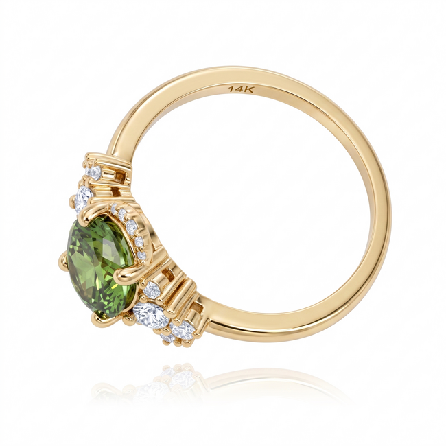 14 Karaat Diamanten Ring met Groene Middensteen 2.04 ct VS1 en F/VS Diamanten