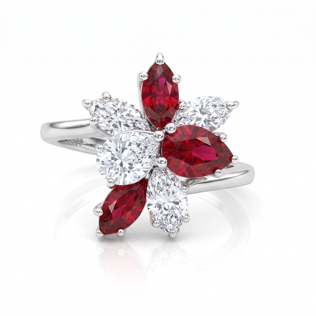 Labdiamanten Ring met Ruby 1.69 ct en Labdiamanten 1.41 ct E/VS