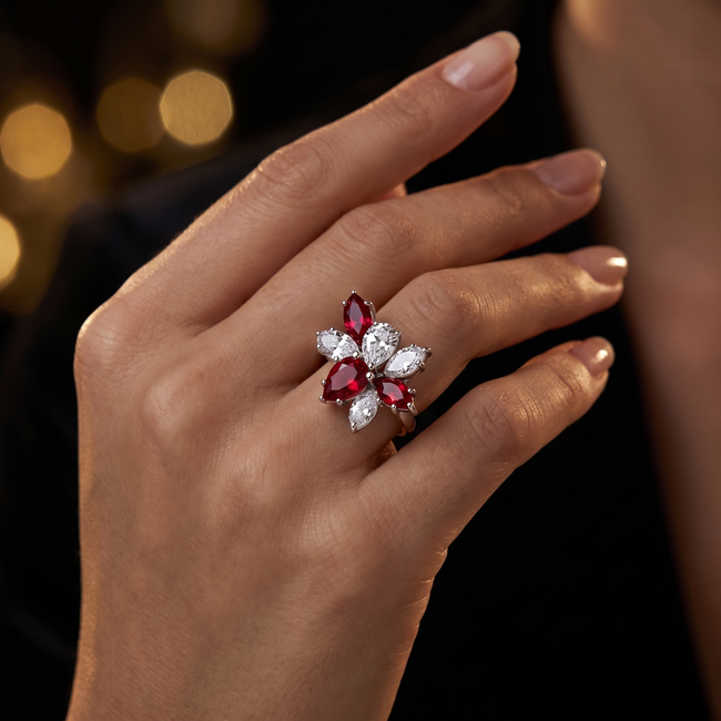 Labdiamanten Ring met Ruby 1.69 ct en Labdiamanten 1.41 ct E/VS