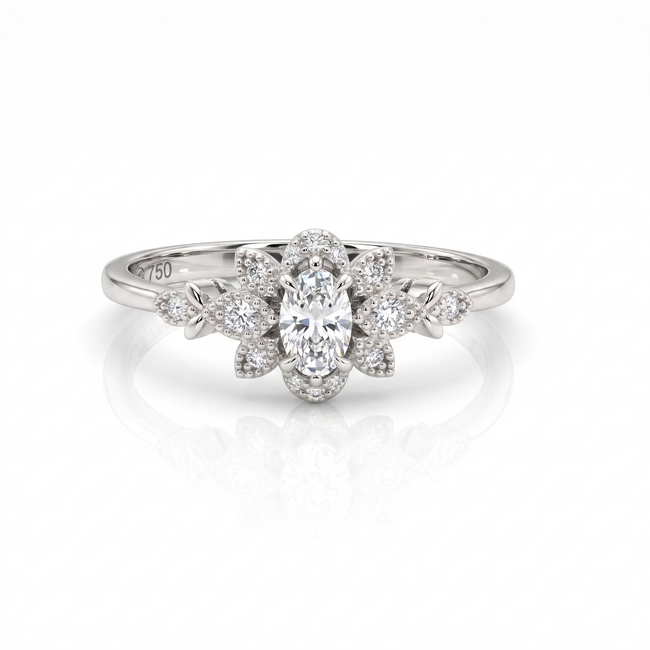 Witgouden Ring met Ovale Diamant van 0.38 Karaat en Pavé Diamanten