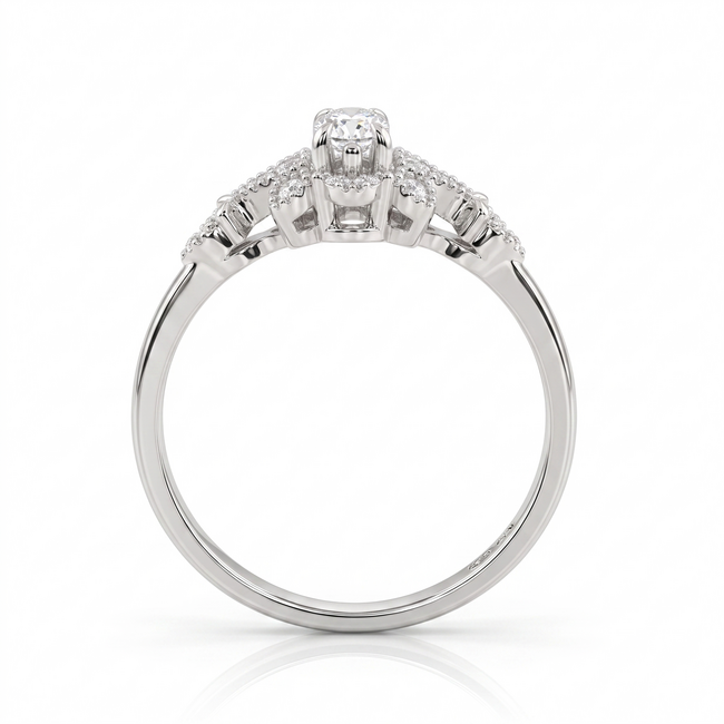 Witgouden Ring met Ovale Diamant van 0.38 Karaat en Pavé Diamanten