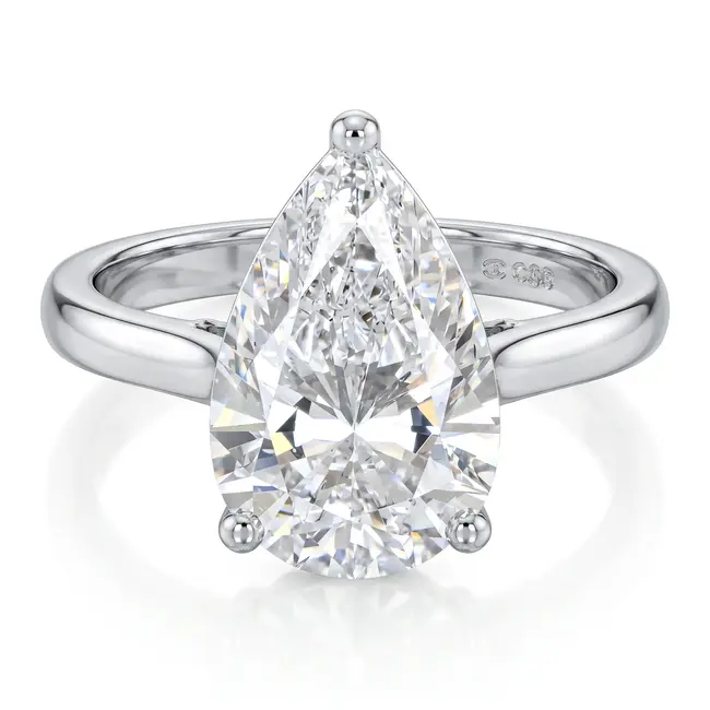 Witgouden solitaire ring 14 karaat, peer geslepen lab grown diamant 2.00 ct, E VS1