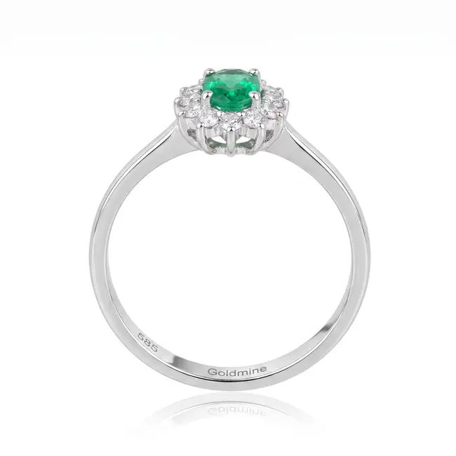 Elegante witgouden ring met 0.20 ct smaragd en 0.15 ct diamanten