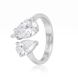 Open Lab Diamanten Ring Pear Cut Witgoud