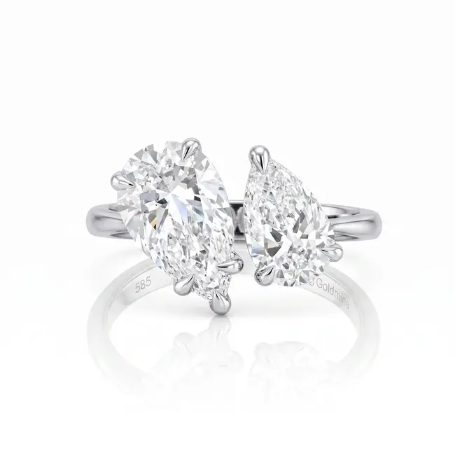 Exclusieve open witgouden ring met 3.03 ct lab diamanten in pear cut
