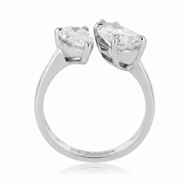 Exclusieve open witgouden ring met 3.03 ct lab diamanten in pear cut