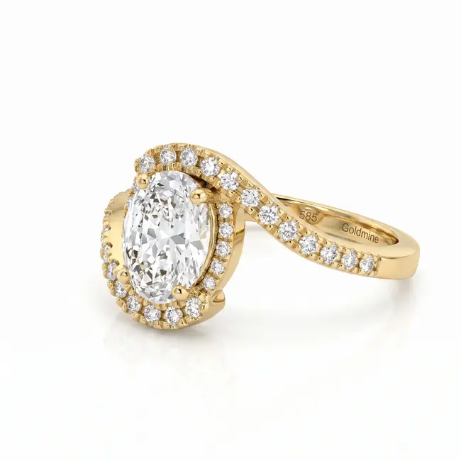 Luxe diamanten ring 1.51 karaat ovaal met 0.28 karaat halo en pavé diamanten