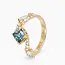 Gouden ring 14 karaat met blauwe cushion diamant 1.03 ct, totaal 1.46 ct