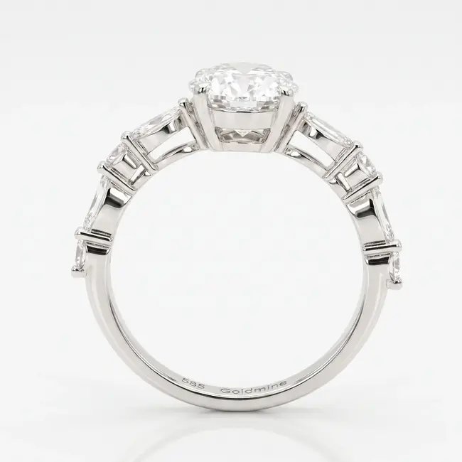Witgouden verlovingsring 14 karaat, ovale diamant 2.50 ct E VS1, totaal 2.90 ct