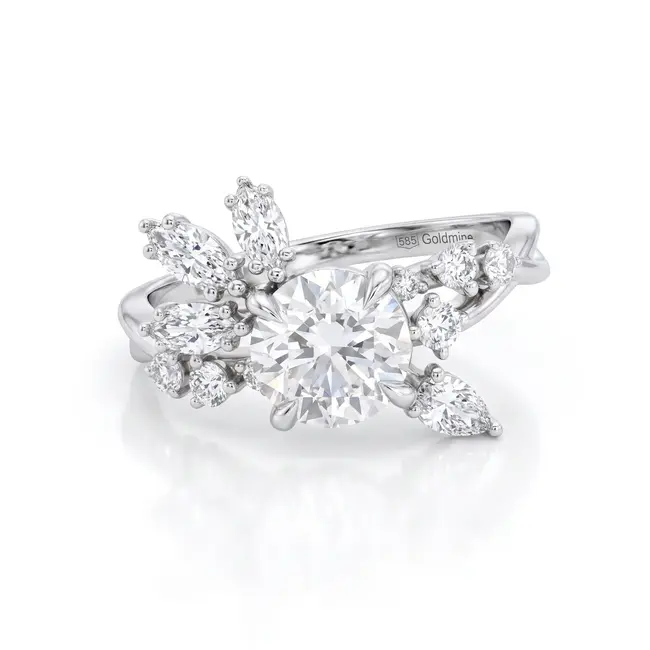 Witgouden ring 14 karaat, ronde briljant 1.5 ct D VVS2, totaal 1.97 ct