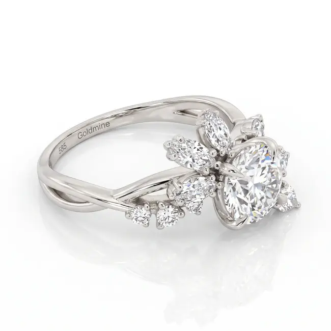 Witgouden ring 14 karaat, ronde briljant 1.5 ct D VVS2, totaal 1.97 ct