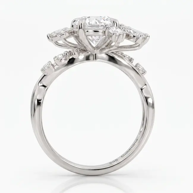 Witgouden ring 14 karaat, ronde briljant 1.5 ct D VVS2, totaal 1.97 ct